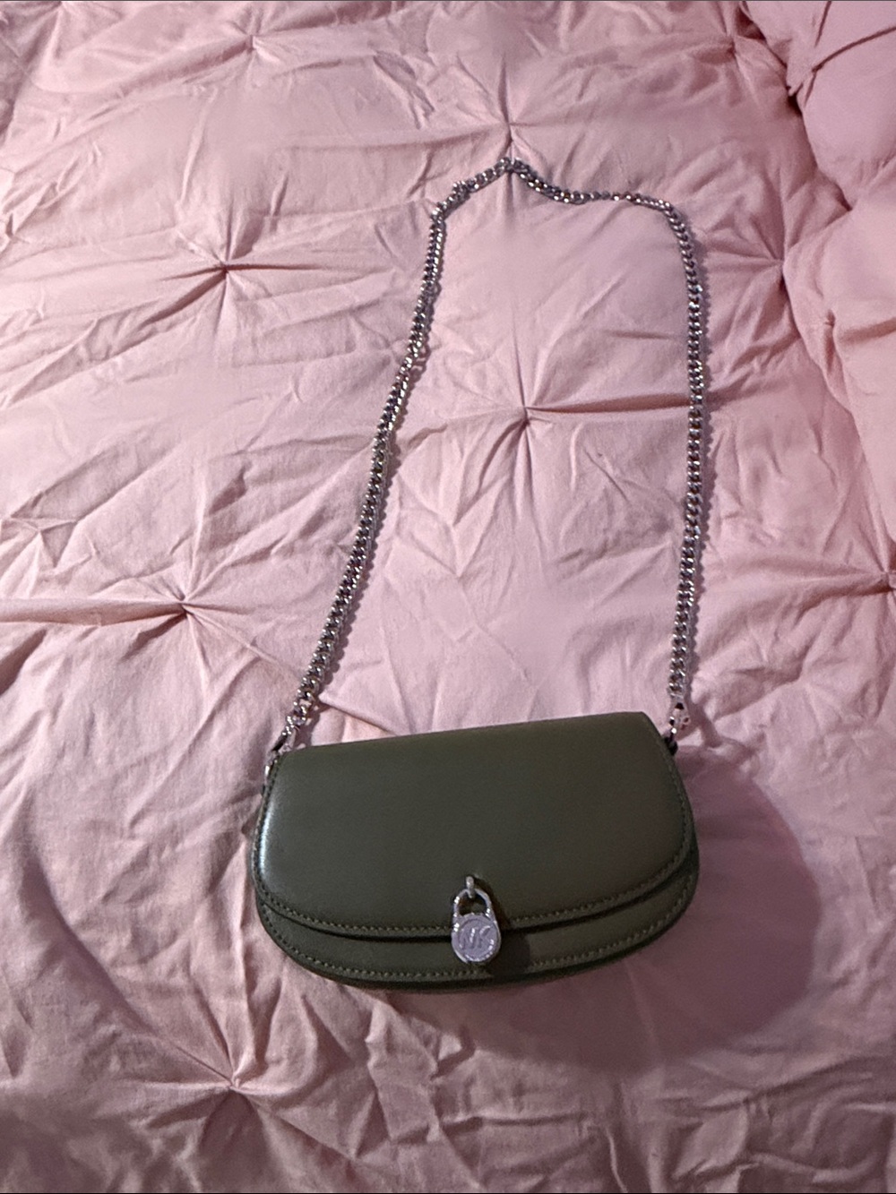 Michael Kors Olive Crossbody with Silver Chain and Logo Lock NWT